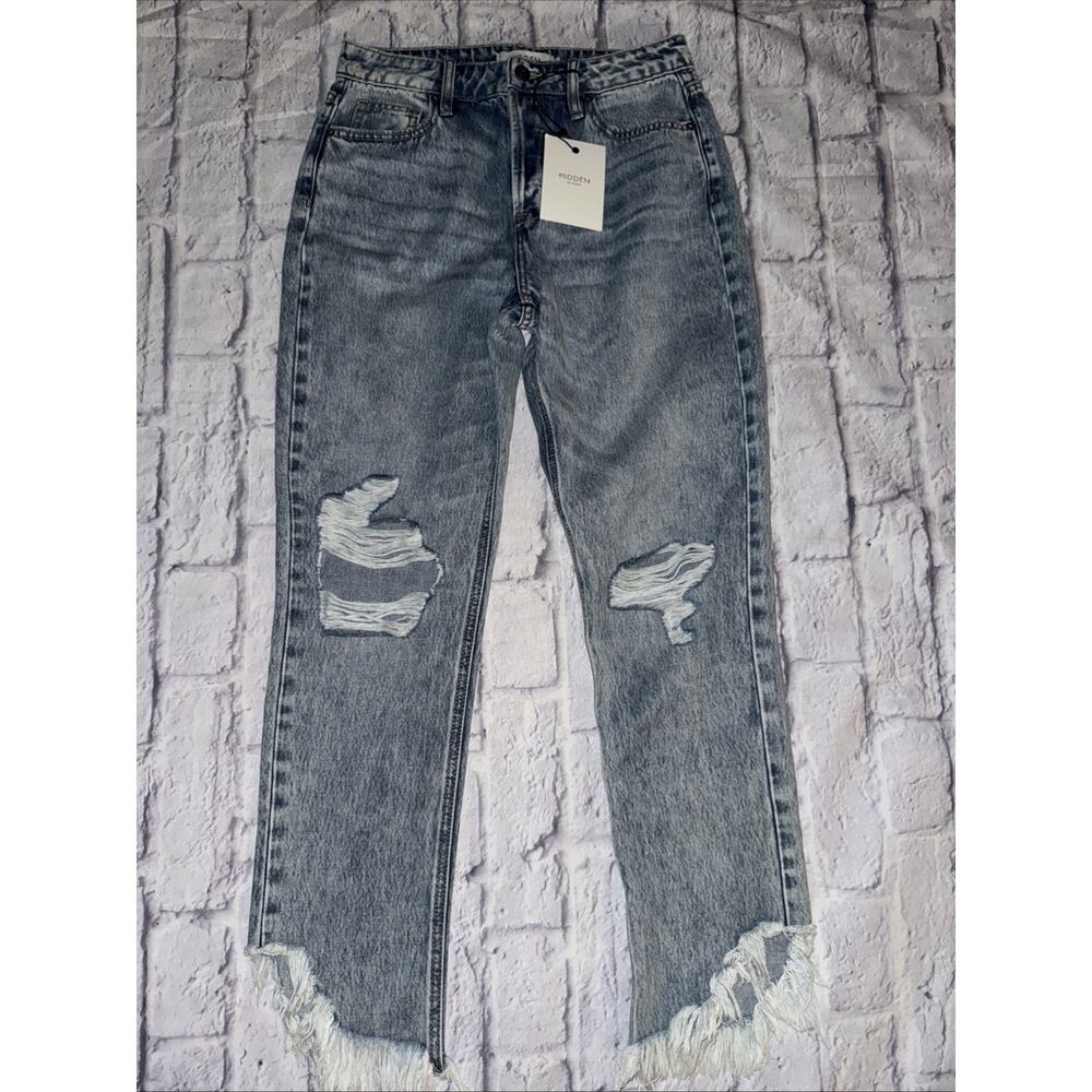 NEW Hidden Los Angeles ZOEY Mom Jeans Size 26 Blue Light Wash Button Fly Raw